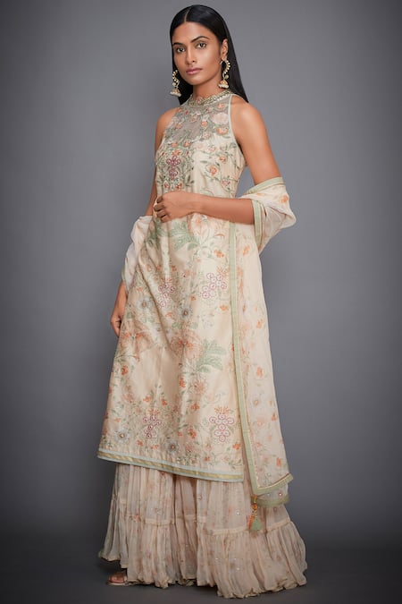 Buy RI.Ritu Kumar Beige Silk Halter Kurta Palazzo Set Online at Aza Fashions Buy_RI.Ritu Kumar_Beige Silk Halter Kurta Palazzo Set _Online_at_Aza_Fashions