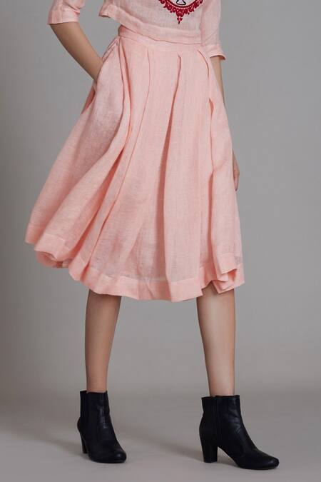 Buy_MATI_Pink Pure Linen Flared Skirt_Online_at_Aza_Fashions