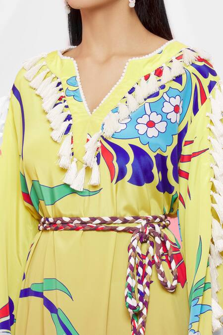 Pria Kataria Puri Yellow Crepe Floral Notched Pattern Dress at Aza Fashions Pria Kataria Puri_Yellow Crepe Floral Notched Pattern Dress _at_Aza_Fashions