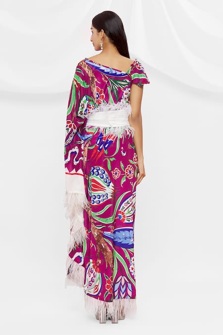 Shop Pria Kataria Puri Maroon Crepe Floral Asymmetric Pattern Kaftan at Aza Fashions Shop_Pria Kataria Puri_Maroon Crepe Floral Asymmetric Pattern Kaftan _at_Aza_Fashions