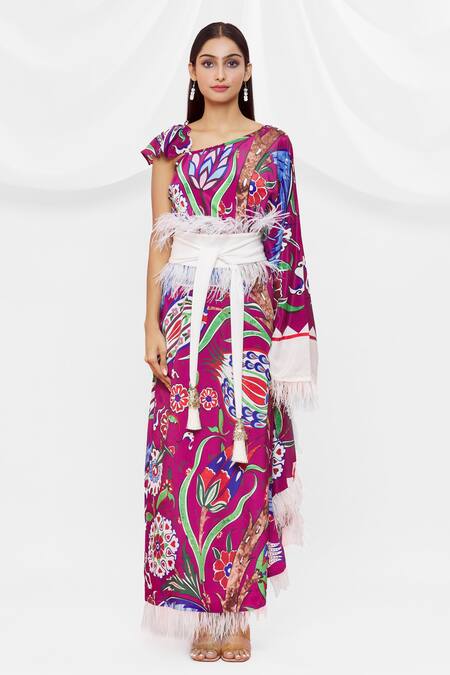Pria Kataria Puri Maroon Crepe Floral Asymmetric Pattern Kaftan Online at Aza Fashions Pria Kataria Puri_Maroon Crepe Floral Asymmetric Pattern Kaftan _Online_at_Aza_Fashions