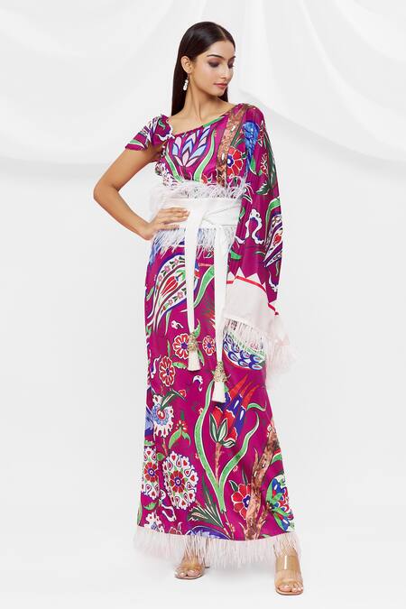 Buy Pria Kataria Puri Maroon Crepe Floral Asymmetric Pattern Kaftan Online at Aza Fashions Buy_Pria Kataria Puri_Maroon Crepe Floral Asymmetric Pattern Kaftan _Online_at_Aza_Fashions