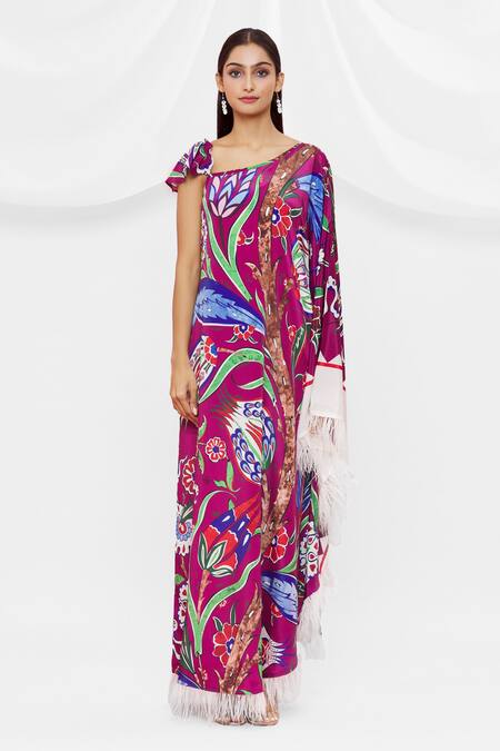 Shop Pria Kataria Puri Maroon Crepe Floral Asymmetric Pattern Kaftan Online at Aza Fashions Shop_Pria Kataria Puri_Maroon Crepe Floral Asymmetric Pattern Kaftan _Online_at_Aza_Fashions