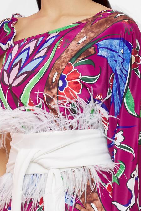 Pria Kataria Puri Maroon Crepe Floral Asymmetric Pattern Kaftan at Aza Fashions Pria Kataria Puri_Maroon Crepe Floral Asymmetric Pattern Kaftan _at_Aza_Fashions