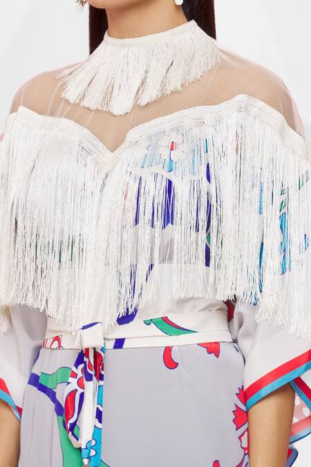 Pria Kataria Puri Black Crepe Embellished Floral High Neck Pattern Overlay Kaftan at Aza Fashions Pria Kataria Puri_Black Crepe Embellished Floral High Neck Pattern Overlay Kaftan _at_Aza_Fashions