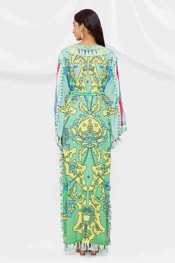 Shop Pria Kataria Puri Green Crepe Floral Notched Pattern Dress at Aza Fashions Shop_Pria Kataria Puri_Green Crepe Floral Notched Pattern Dress _at_Aza_Fashions