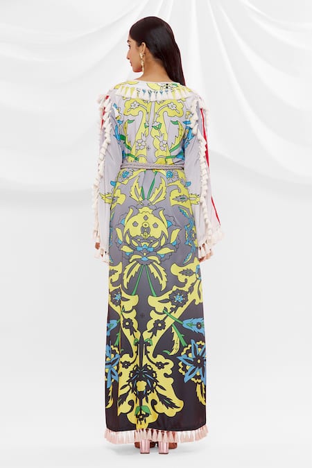 Shop Pria Kataria Puri Black Crepe Floral Notched Pattern Dress at Aza Fashions Shop_Pria Kataria Puri_Black Crepe Floral Notched Pattern Dress _at_Aza_Fashions