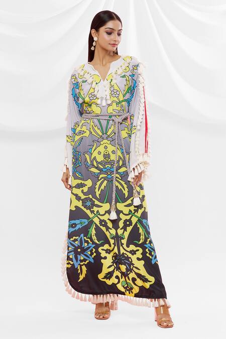 Buy Pria Kataria Puri Black Crepe Floral Notched Pattern Dress Online at Aza Fashions Buy_Pria Kataria Puri_Black Crepe Floral Notched Pattern Dress _Online_at_Aza_Fashions