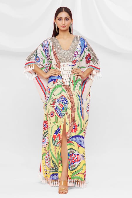 Pria Kataria Puri Floral Pattern Tassel Sleeve Kaftan 