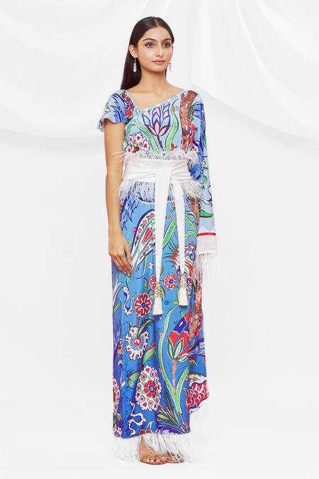 Shop Pria Kataria Puri Blue Crepe Embellished Floral Asymmetric Pattern Kaftan Online at Aza Fashions Shop_Pria Kataria Puri_Blue Crepe Embellished Floral Asymmetric Pattern Kaftan _Online_at_Aza_Fashions
