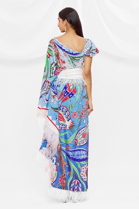 Shop Pria Kataria Puri Blue Crepe Embellished Floral Asymmetric Pattern Kaftan at Aza Fashions Shop_Pria Kataria Puri_Blue Crepe Embellished Floral Asymmetric Pattern Kaftan _at_Aza_Fashions