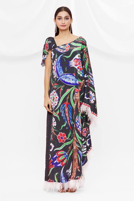 Buy Pria Kataria Puri Black Crepe Embellished Floral Asymmetric Pattern Kaftan Online at Aza Fashions Buy_Pria Kataria Puri_Black Crepe Embellished Floral Asymmetric Pattern Kaftan _Online_at_Aza_Fashions