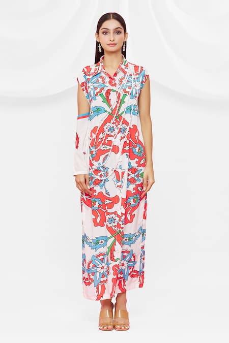 Buy Pria Kataria Puri White Crepe Embellished Floral Shirt Collar Pattern Dress Online at Aza Fashions Buy_Pria Kataria Puri_White Crepe Embellished Floral Shirt Collar Pattern Dress _Online_at_Aza_Fashions