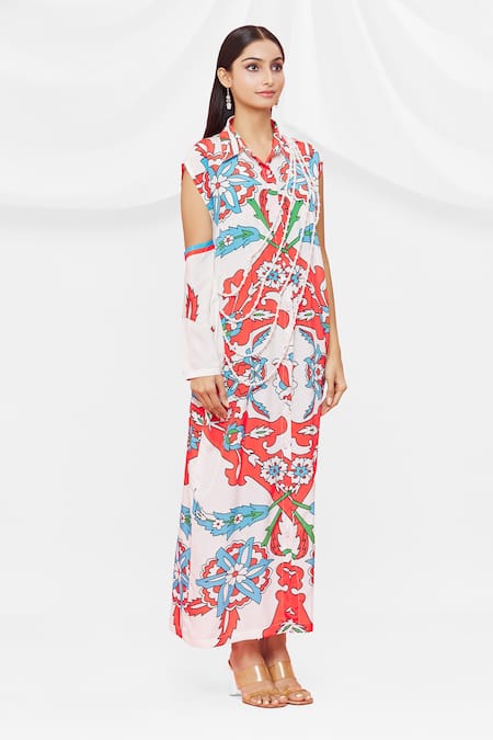 Shop Pria Kataria Puri White Crepe Embellished Floral Shirt Collar Pattern Dress Online at Aza Fashions Shop_Pria Kataria Puri_White Crepe Embellished Floral Shirt Collar Pattern Dress _Online_at_Aza_Fashions