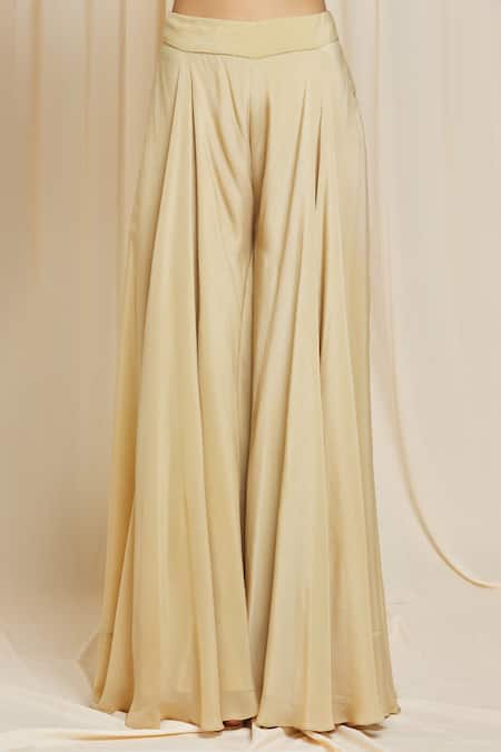 Izzumi Mehta Beige Crepe Mirror Round Embroidered Top And Palazzo Set Online at Aza Fashions Izzumi Mehta_Beige Crepe Mirror Round Embroidered Top And Palazzo Set _Online_at_Aza_Fashions