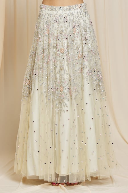 Izzumi Mehta Ivory Net Floral Round Hand Embroidered Lehenga Choli Set Online at Aza Fashions Izzumi Mehta_Ivory Net Floral Round Hand Embroidered Lehenga Choli Set _Online_at_Aza_Fashions