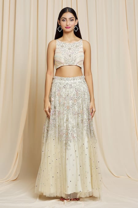 Buy Izzumi Mehta Ivory Net Floral Round Hand Embroidered Lehenga Choli Set Online at Aza Fashions Buy_Izzumi Mehta_Ivory Net Floral Round Hand Embroidered Lehenga Choli Set _Online_at_Aza_Fashions