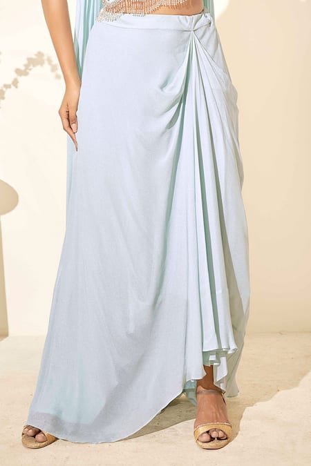 Shop_Suruchi Parakh_Blue Georgette Crepe Lining Shantoon Sequin, Cutdana And Crop Top & Skirt Set_Online_at_Aza_Fashions