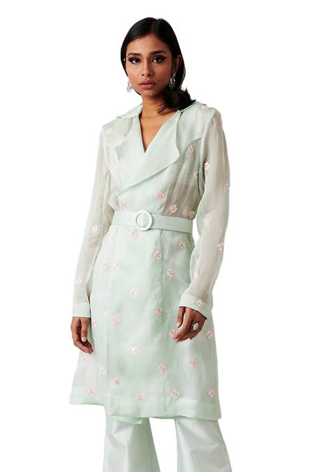 Buy_Amaare_Blue Organza Embroidery Notched Lapel Embellished Jacket And Pant Set _Online_at_Aza_Fashions