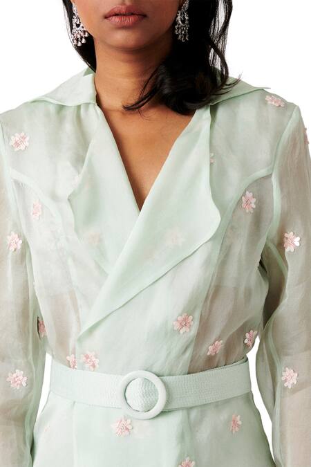 Shop_Amaare_Blue Organza Embroidery Notched Lapel Embellished Jacket And Pant Set _Online_at_Aza_Fashions