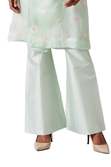 Amaare_Blue Organza Embroidery Notched Lapel Embellished Jacket And Pant Set _at_Aza_Fashions