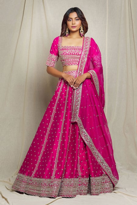 Buy Pink color net sequins work wedding lehenga in UK, USA and Canada