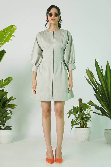Buy_Ekastories_Grey Cotton Boat Neck The Baton Dress_Online_at_Aza_Fashions