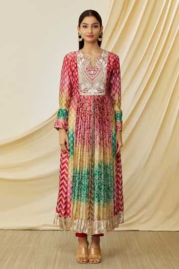 Prisha Multi Color Silk Printed And Hand Embroidered Floral Anarkali Set Online at Aza Fashions Prisha_Multi Color Silk Printed And Hand Embroidered Floral Anarkali Set _Online_at_Aza_Fashions