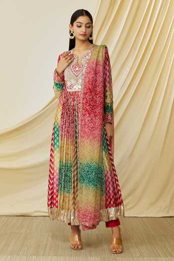 Prisha Multi Color Silk Printed And Hand Embroidered Floral Anarkali Set at Aza Fashions Prisha_Multi Color Silk Printed And Hand Embroidered Floral Anarkali Set _at_Aza_Fashions
