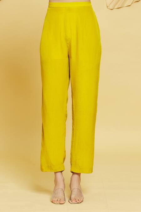 Rajat K Tangri Yellow Crepe Tassels V-neck Multi Embroidered Yoke Kaftan Kurta And Pant Set at Aza Fashions Rajat K Tangri_Yellow Crepe Tassels V-neck Multi Embroidered Yoke Kaftan Kurta And Pant Set _at_Aza_Fashions