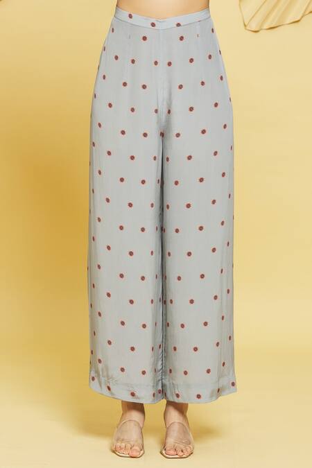 Rajat K Tangri Gray Boat Neck Floral Kaftan Tunic And Pant Set at Aza Fashions Rajat K Tangri_Gray Boat Neck Floral Kaftan Tunic And Pant Set _at_Aza_Fashions