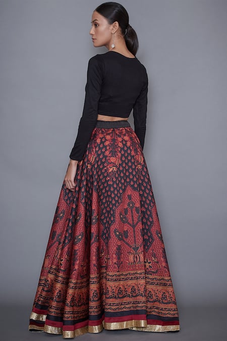 Shop RI.Ritu Kumar Black Poly Dupion Round Printed Lehenga Set at Aza Fashions Shop_RI.Ritu Kumar_Black Poly Dupion Round Printed Lehenga Set _at_Aza_Fashions