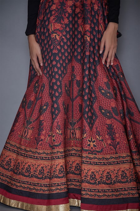 Shop RI.Ritu Kumar Black Poly Dupion Round Printed Lehenga Set Online at Aza Fashions Shop_RI.Ritu Kumar_Black Poly Dupion Round Printed Lehenga Set _Online_at_Aza_Fashions
