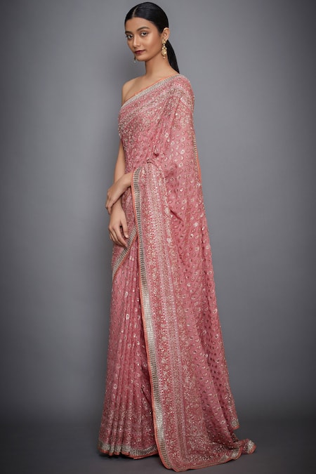 Shop RI.Ritu Kumar Pink Silk Chinon Embroidered Saree at Aza Fashions Shop_RI.Ritu Kumar_Pink Silk Chinon Embroidered Saree _at_Aza_Fashions