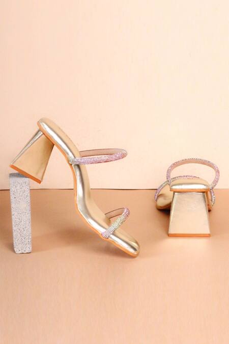 Public Desire Diamond Embellished Stiletto Heels In Rose Gold Satin in Pink  | Lyst UK