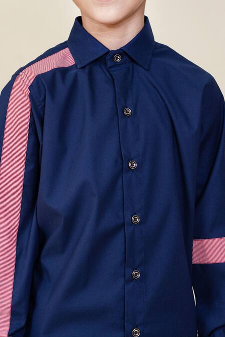 Little Boys Closet_Blue Cotton Navy Stripped Shirt_Online_at_Aza_Fashions