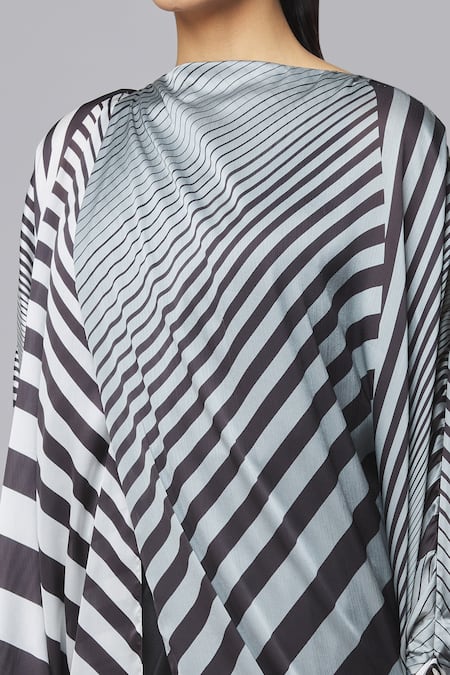 Buy_Amit Aggarwal_Black Chiffon Striped Straight Asymmetric Top _Online_at_Aza_Fashions