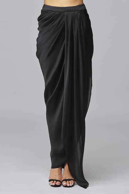 Amit Aggarwal_Black Chiffon Striped Cape And Skirt Set  _at_Aza_Fashions