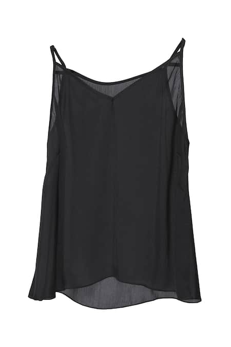 Shop_Amit Aggarwal_Black Chiffon Round Neck Colorblock Draped Top_Online_at_Aza_Fashions