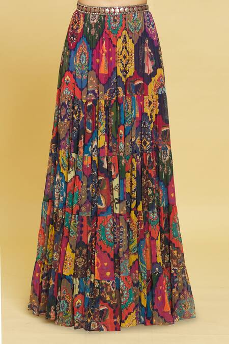 Buy Rajat K Tangri Multi Color Georgette Zari V-neck Mughal Jaal Motifs Long Cape And Flared Pant Set Buy_Rajat K Tangri_Multi Color Georgette Zari V-neck Mughal Jaal Motifs Long Cape And Flared Pant Set