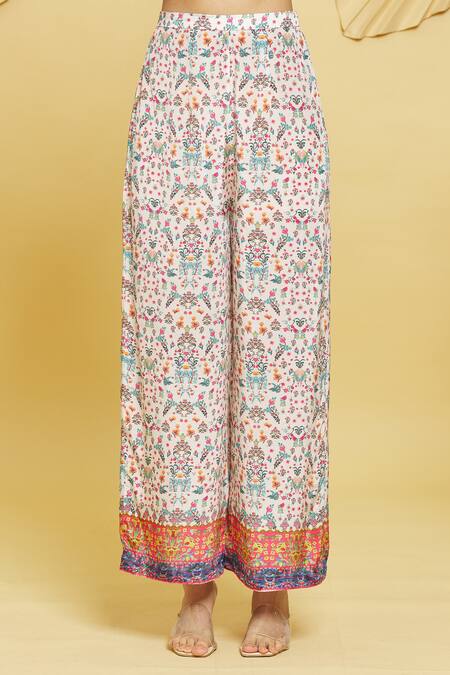 Rajat K Tangri Ivory Crew Neck Botanical Pattern Kaftan And Pant Set at Aza Fashions Rajat K Tangri_Ivory Crew Neck Botanical Pattern Kaftan And Pant Set _at_Aza_Fashions