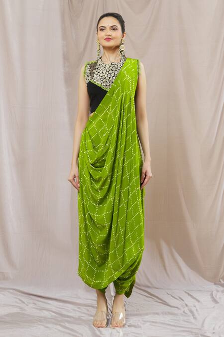 Buy Off-White And Black Dhoti Saree With Strappy Blouse Set by Designer  NUPUR KANOI Online at Ogaan.com