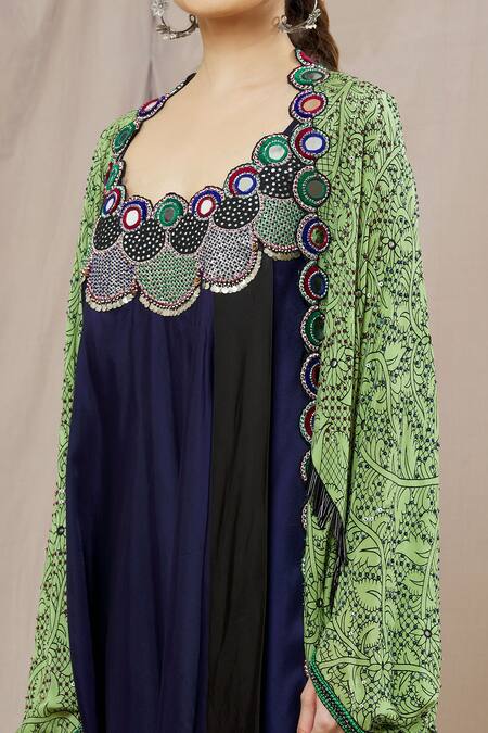 Buy Nupur Kanoi Green Satin Embroidery, Embellished Draped Dress With Floral Print Jacket Online at Aza Fashions Buy_Nupur Kanoi_Green Satin Embroidery, Embellished Draped Dress With Floral Print Jacket_Online_at_Aza_Fashions