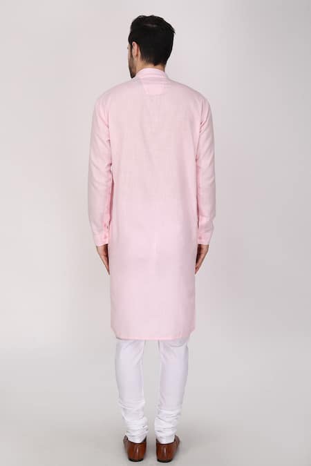 Buy_Manish Nagdeo_Pink Bundi And Kurta Ruby , Pyjama Cotton Floral Embroidered & Set _Online_at_Aza_Fashions