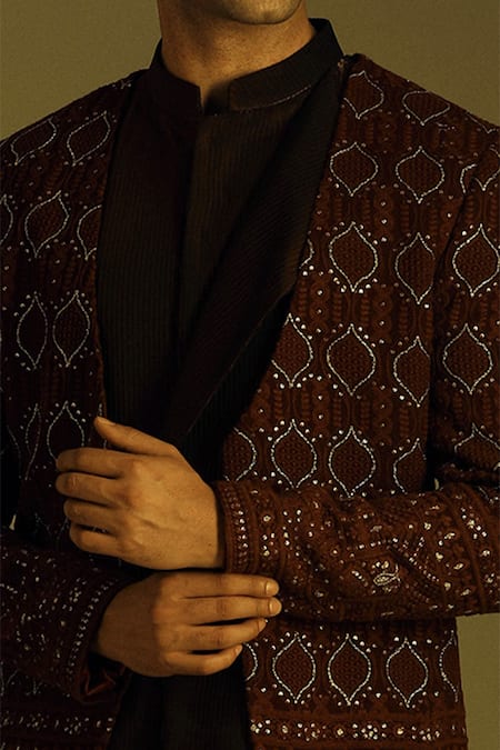 Soniya G Maroon Lucknowi Jacket And Kurta Set at Aza Fashions Soniya G_Maroon Lucknowi Jacket And Kurta Set _at_Aza_Fashions