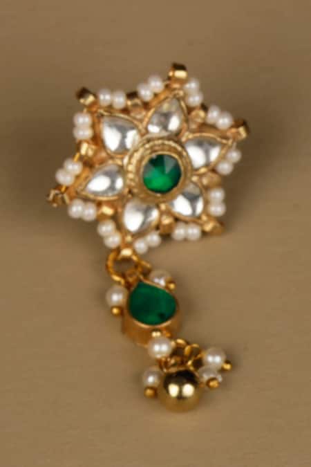 Namasya_Gold Plated Pearls, Beads Kundan Pendant Choker Set _at_Aza_Fashions