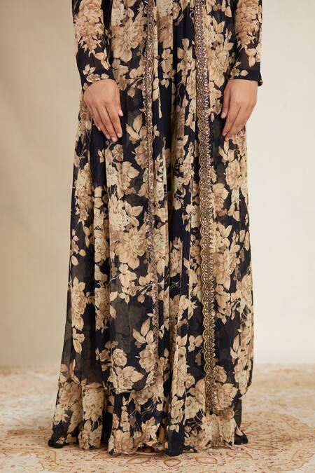 Buy Astha Narang Black Crepe, Chiffon, Georgette Round Floral Print Jumpsuit With Jacket Online at Aza Fashions Buy_Astha Narang_Black Crepe, Chiffon, Georgette Round Floral Print Jumpsuit With Jacket _Online_at_Aza_Fashions