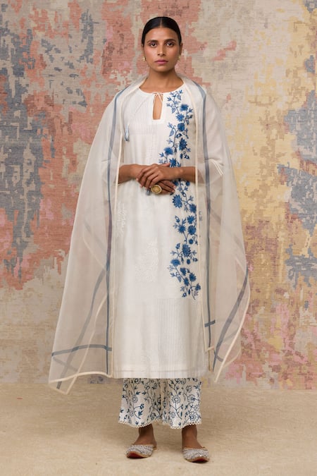 Devnaagri White Chanderi Round Kurta Set 