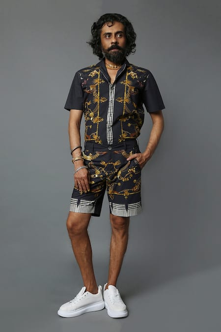 House Of Three Dravida Cotton Linen Jewel Print Shorts 