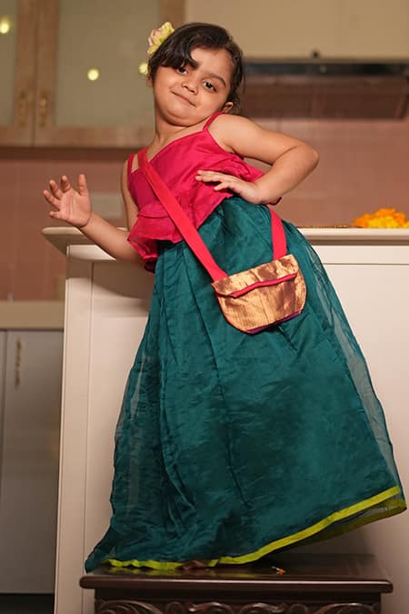 Love The World Today Green Handloom Cotton Ruffles Dahlia Lehenga And Tiered Blouse Set Online at Aza Fashions Love The World Today_Green Handloom Cotton Ruffles Dahlia Lehenga And Tiered Blouse Set_Online_at_Aza_Fashions